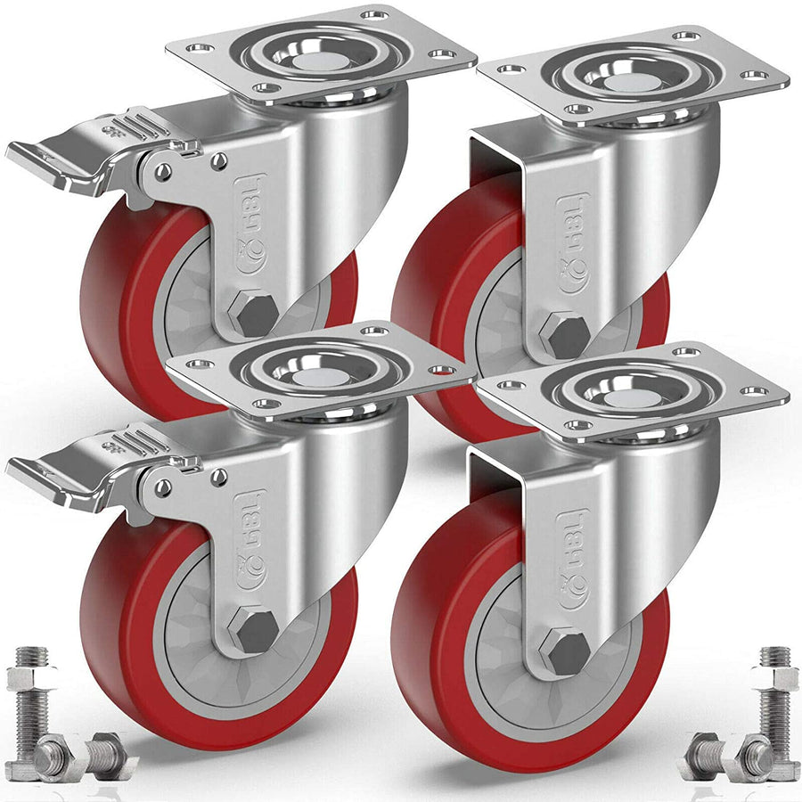 100mm Red Castor Wheels with Brake Options