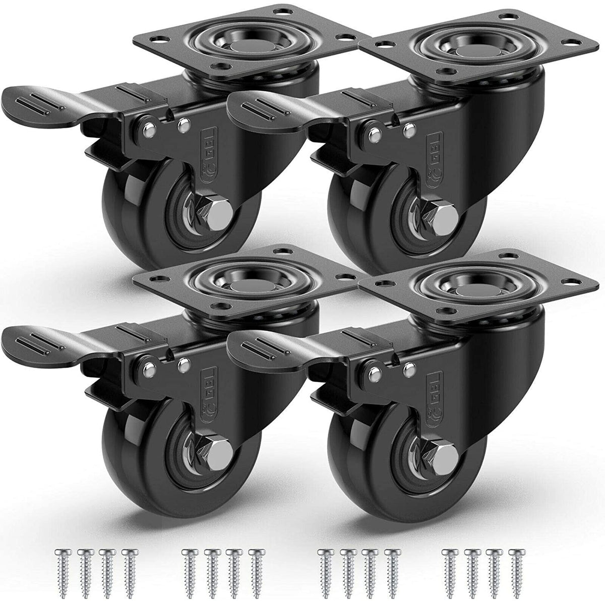 GBL | 50mm Caster Wheels with brakes + Screws | 200KG | 4 Heavy Duty Furniture Wheels | Trolley Castor Wheels