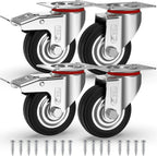 GBL | Castor Wheels 75mm + Screws | 200KG | 4 Heavy Duty Furniture Wheels | Trolley Wheels