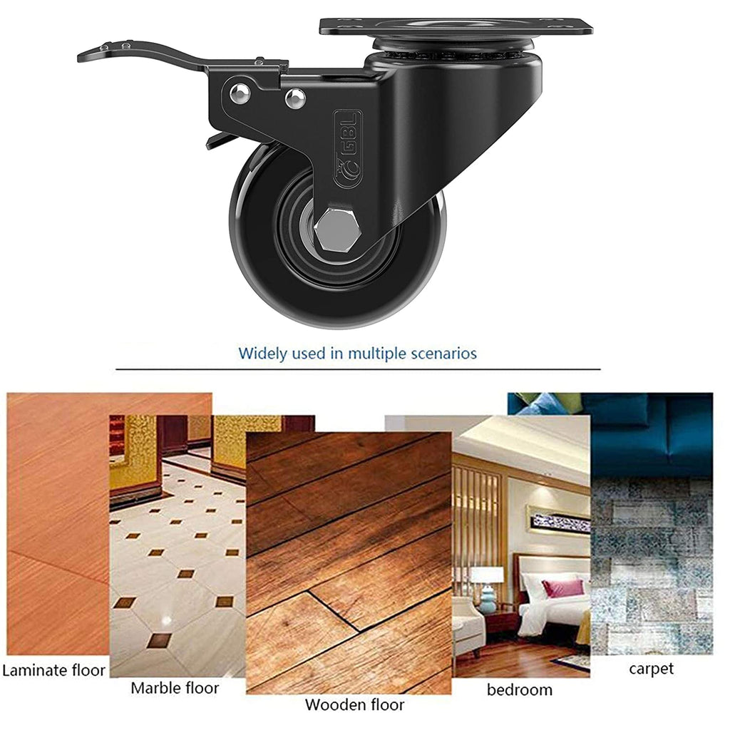 GBL | 50mm Caster Wheels with brakes + Screws | 200KG | 4 Heavy Duty Furniture Wheels | Trolley Castor Wheels