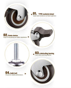 GBL 25mm threaded stem castor wheels with brakes, M8 x 20mm, set of 4