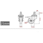GBL 25mm threaded stem castor wheels with brakes, M8 x 20mm, set of 4