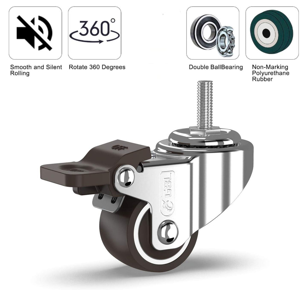 GBL 25mm threaded stem castor wheels with brakes, M8 x 20mm, set of 4
