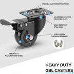 GBL | 50mm Caster Wheels with brakes + Screws | 200KG | 4 Heavy Duty Furniture Wheels | Trolley Castor Wheels