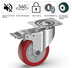 GBL 100mm red castor wheels, 4 with total-lock brakes