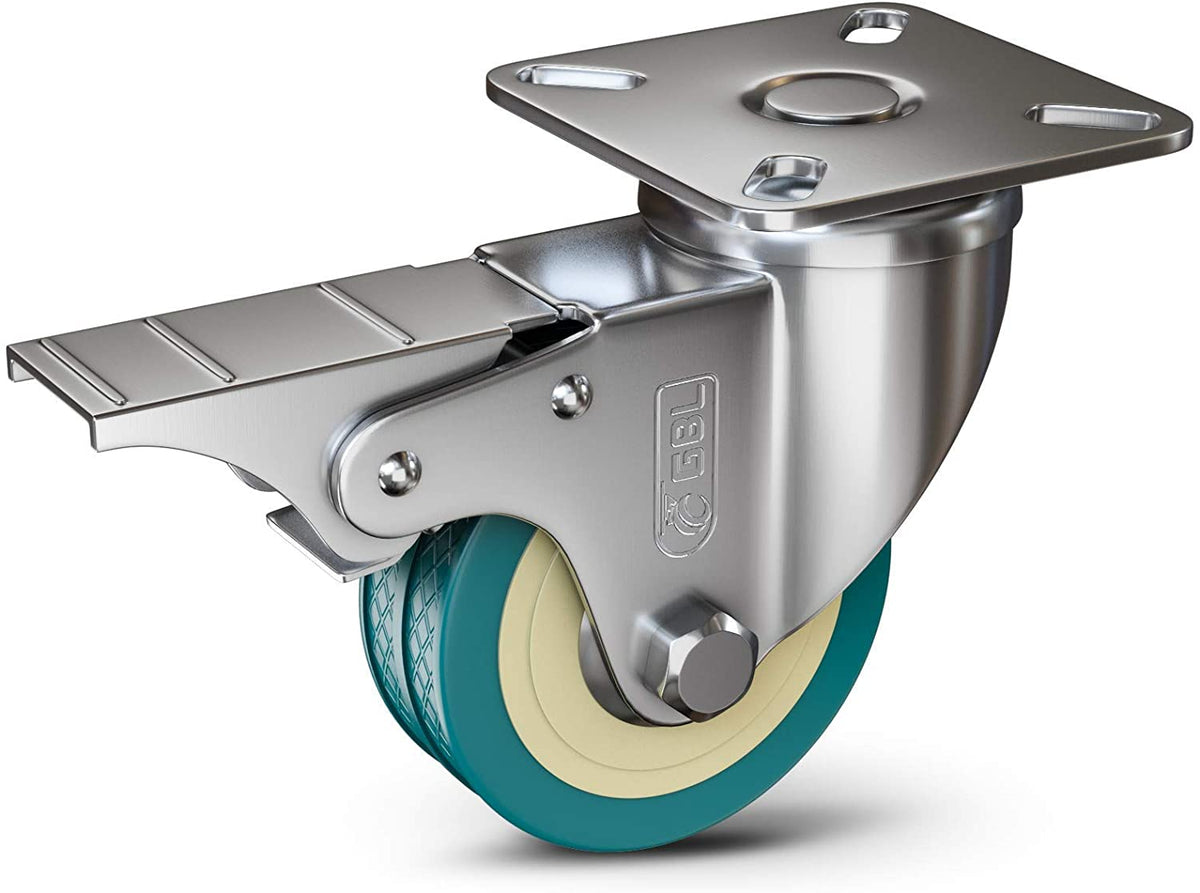 GBL | 50mm Castor Wheels with brakes + Screws | 200KG | 4 Heavy Duty Furniture Wheels | Trolley Caster Wheels