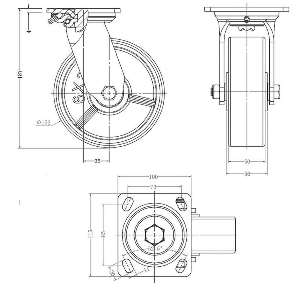 GBL 150mm heavy duty castors