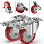 GBL 100mm red castor wheels, 4 with total-lock brakes