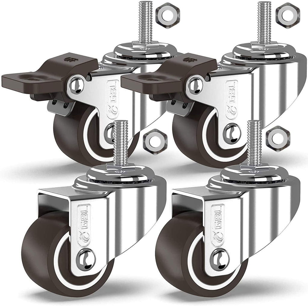 GBL 25mm threaded stem castor wheels with brakes, M8 x 20mm, set of 4
