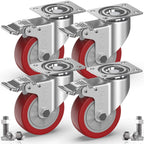 GBL 100mm red castor wheels, 4 with total-lock brakes