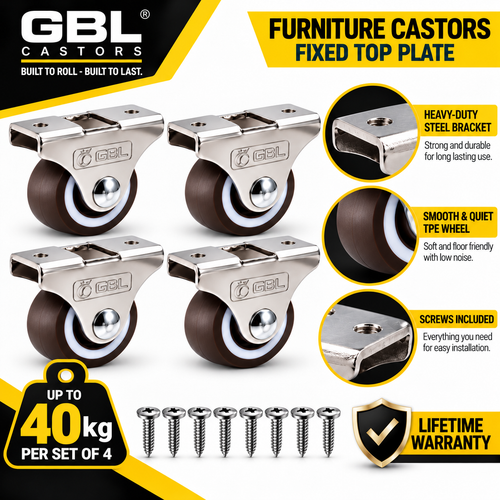25mm Fixed Castor Wheels – Set of 4