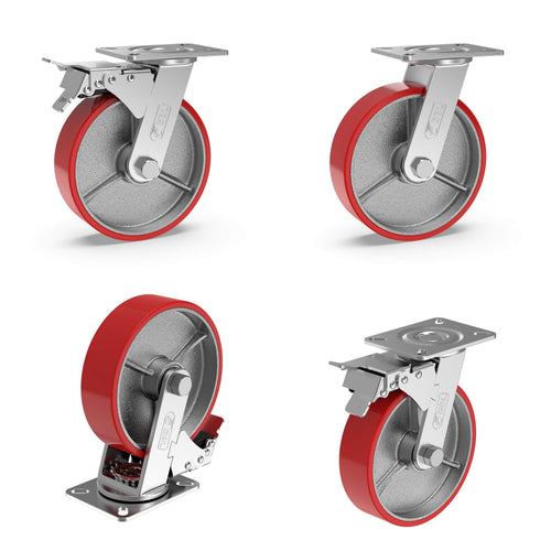 150mm Heavy-Duty Castor Wheels, 2 with Brakes – Set of 4