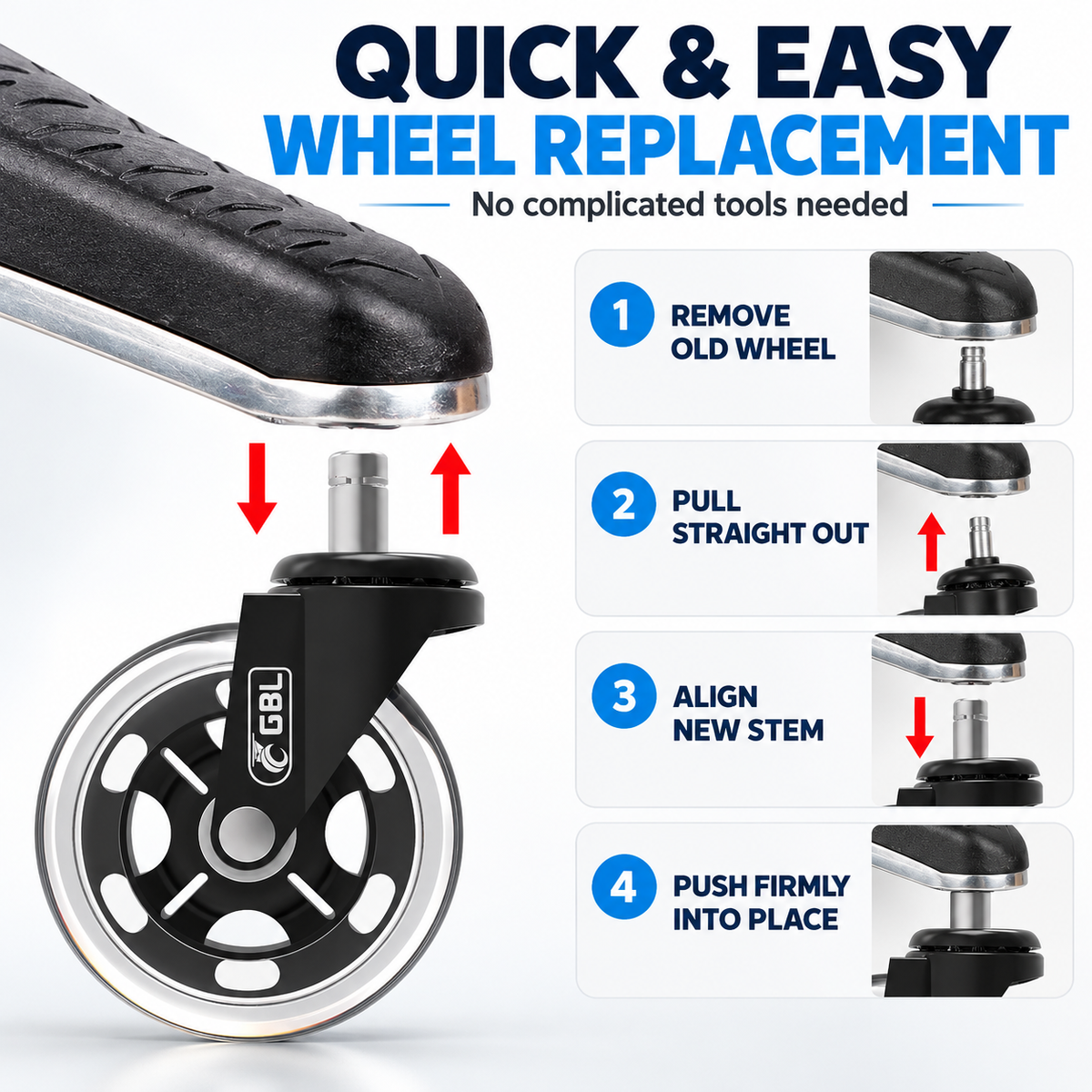 Office Chair Castor Wheels – Set of 5