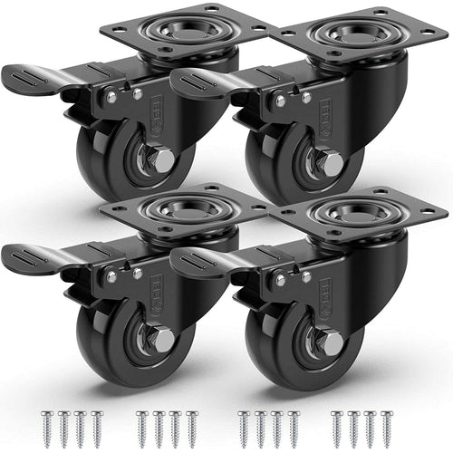 GBL - Castor Wheels 50mm + Screws 200KG | 4 Heavy Duty Wheels for Furniture (4 With Brakes) - GBL Castors