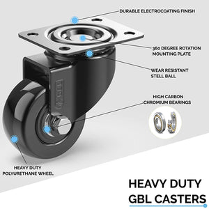 Castor Wheels 50mm 200KG Wheels for Moving Furniture (4 Without Brakes) - GBL Castors