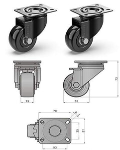 Castor Wheels 50mm 200KG Wheels for Moving Furniture (4 Without Brakes) - GBL Castors